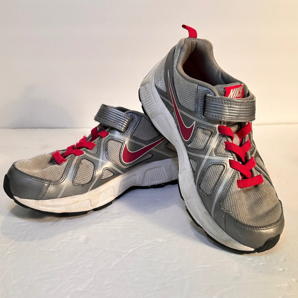 Nike T-Run 5 GS Silver Spark Red Gray Running Shoes 429901-003 Kids 5Y Women 6.5
